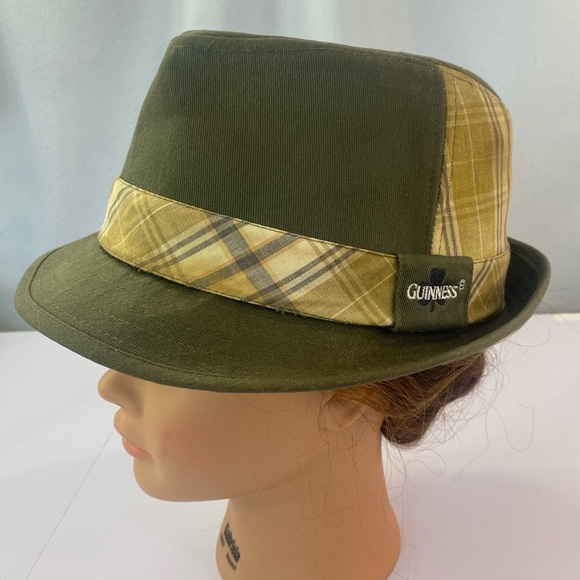 Guinness Beer Green Gold Plaid Logo Fedora Hat Trilby Walking 100% Cotton - Picture 16 of 17